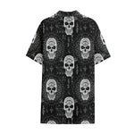 Black And White Wicca Evil Skull Print Cotton Hawaiian Shirt