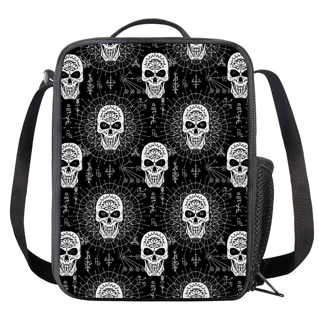 Black And White Wicca Evil Skull Print Crossbody Lunch Bag