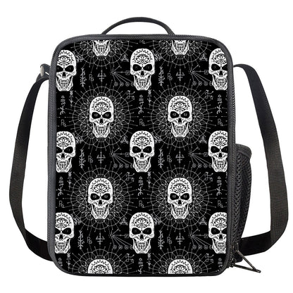 Black And White Wicca Evil Skull Print Crossbody Lunch Bag