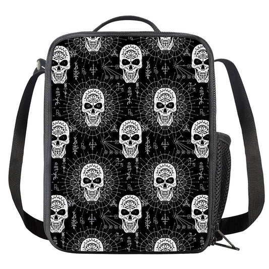 Black And White Wicca Evil Skull Print Crossbody Lunch Bag