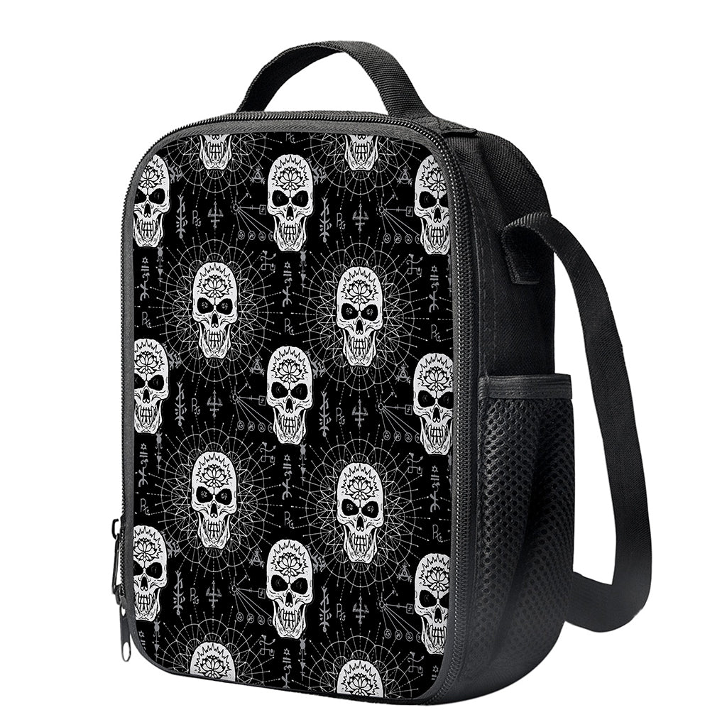 Black And White Wicca Evil Skull Print Crossbody Lunch Bag