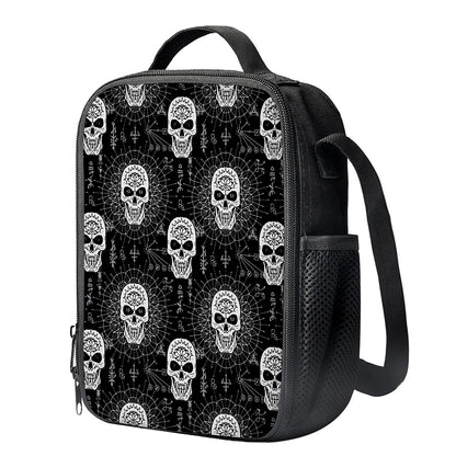 Black And White Wicca Evil Skull Print Crossbody Lunch Bag