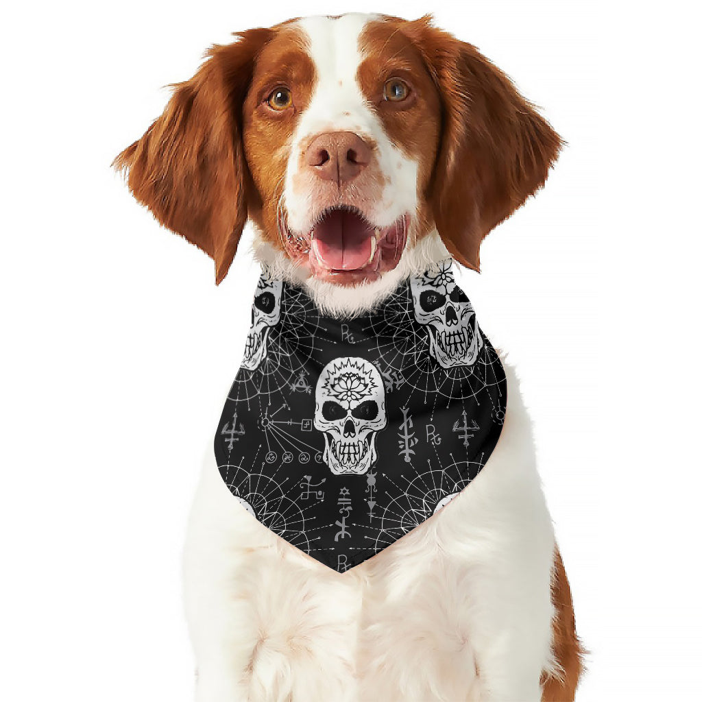 Black And White Wicca Evil Skull Print Dog Bandana