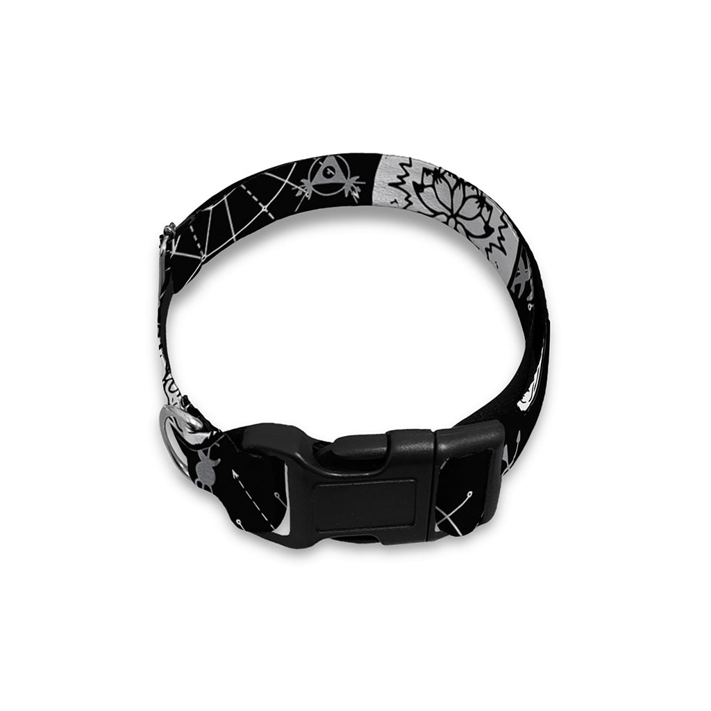 Black And White Wicca Evil Skull Print Dog Collar