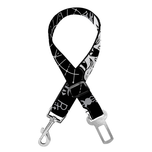 Black And White Wicca Evil Skull Print Dog Seat Belt