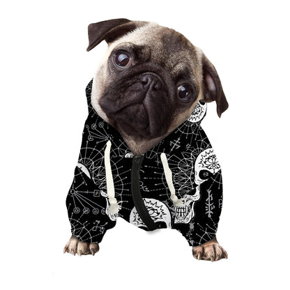 Black And White Wicca Evil Skull Print Dog Zip Up Hoodie