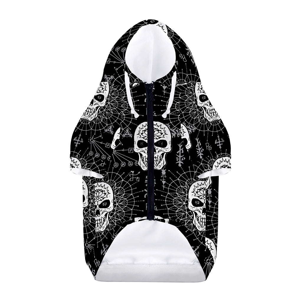 Black And White Wicca Evil Skull Print Dog Zip Up Hoodie