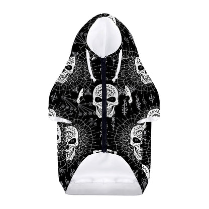 Black And White Wicca Evil Skull Print Dog Zip Up Hoodie