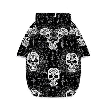 Black And White Wicca Evil Skull Print Dog Zip Up Hoodie