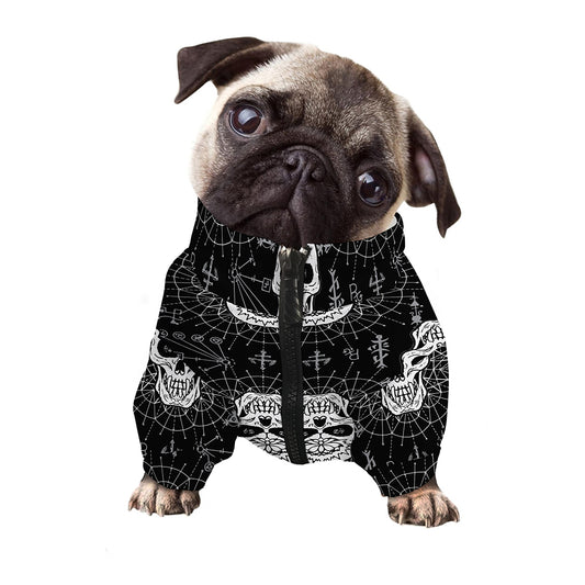 Black And White Wicca Evil Skull Print Dog Zip Up Jacket