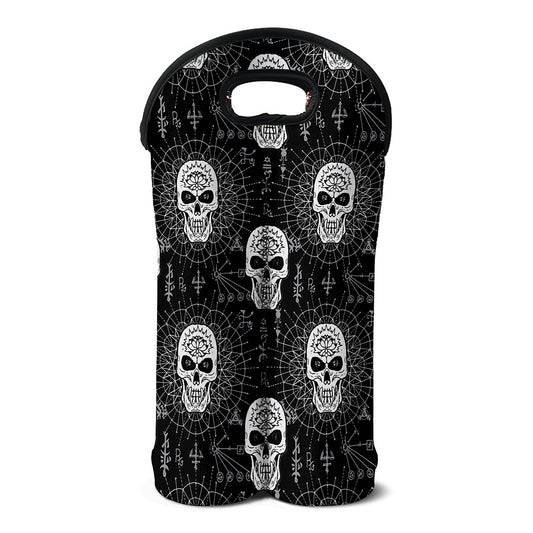 Black And White Wicca Evil Skull Print Double Neoprene Wine Tote