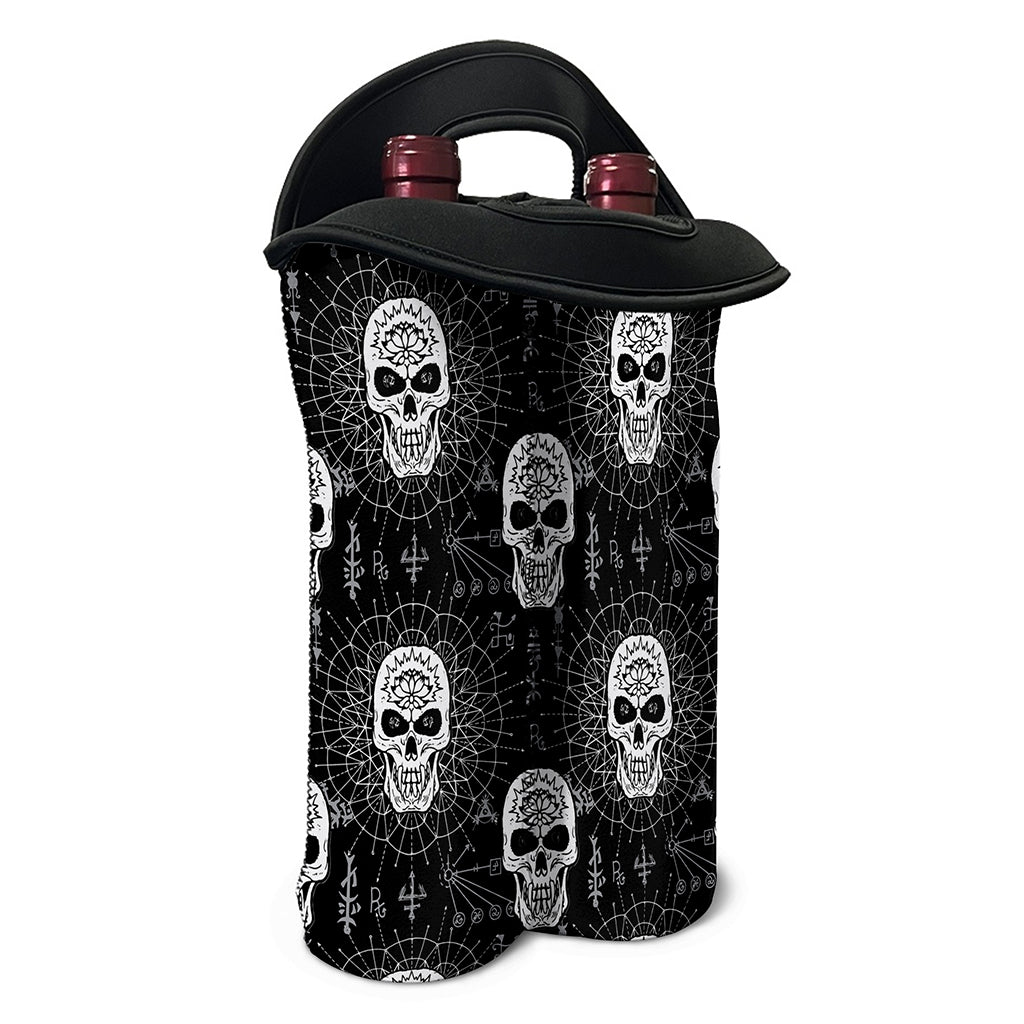 Black And White Wicca Evil Skull Print Double Neoprene Wine Tote