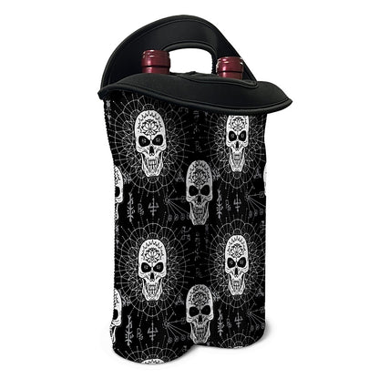 Black And White Wicca Evil Skull Print Double Neoprene Wine Tote
