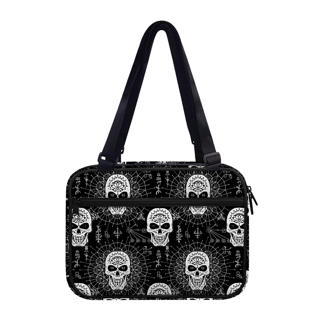 Black And White Wicca Evil Skull Print Double Strap Bible Bag