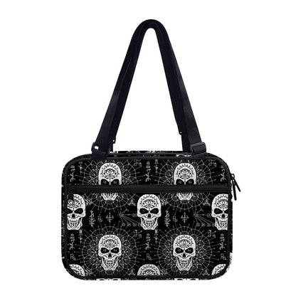 Black And White Wicca Evil Skull Print Double Strap Bible Bag