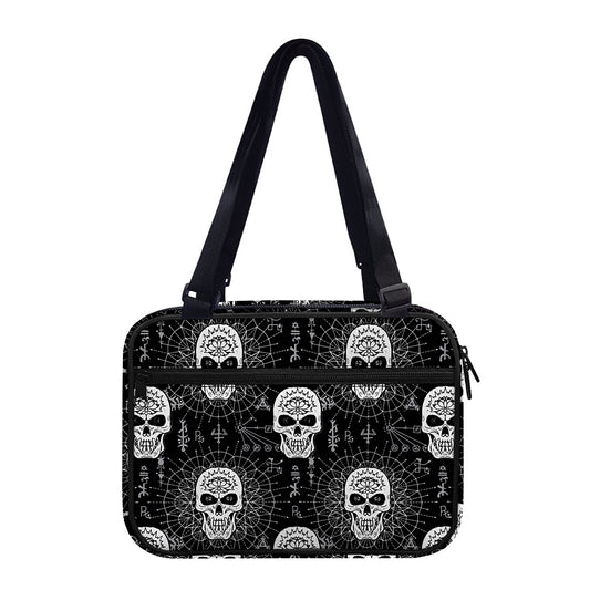 Black And White Wicca Evil Skull Print Double Strap Bible Bag