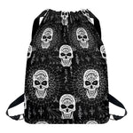 Black And White Wicca Evil Skull Print Drawstring Backpack