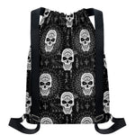 Black And White Wicca Evil Skull Print Drawstring Backpack