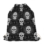 Black And White Wicca Evil Skull Print Drawstring Bag