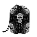 Black And White Wicca Evil Skull Print Drawstring Makeup Bag