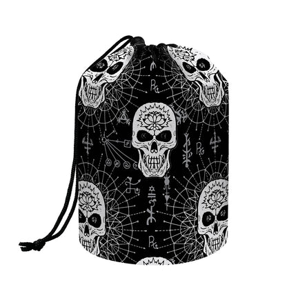 Black And White Wicca Evil Skull Print Drawstring Makeup Bag