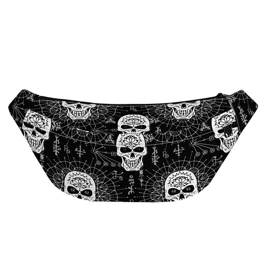 Black And White Wicca Evil Skull Print Fanny Pack