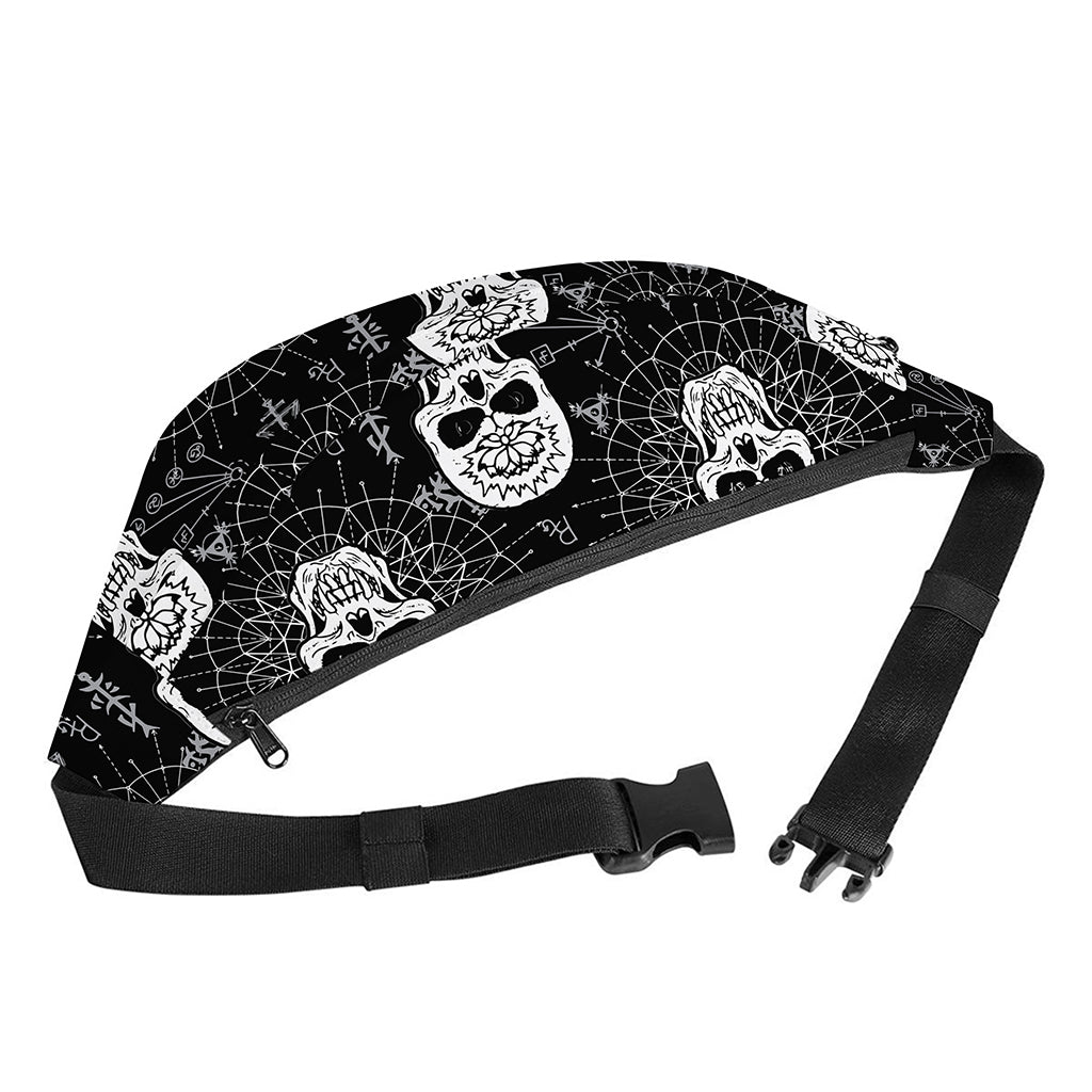 Black And White Wicca Evil Skull Print Fanny Pack