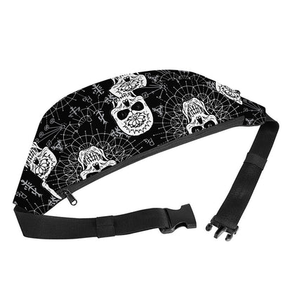 Black And White Wicca Evil Skull Print Fanny Pack