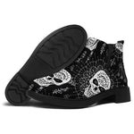 Black And White Wicca Evil Skull Print Flat Ankle Boots