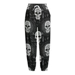 Black And White Wicca Evil Skull Print Fleece Lined Knit Pants