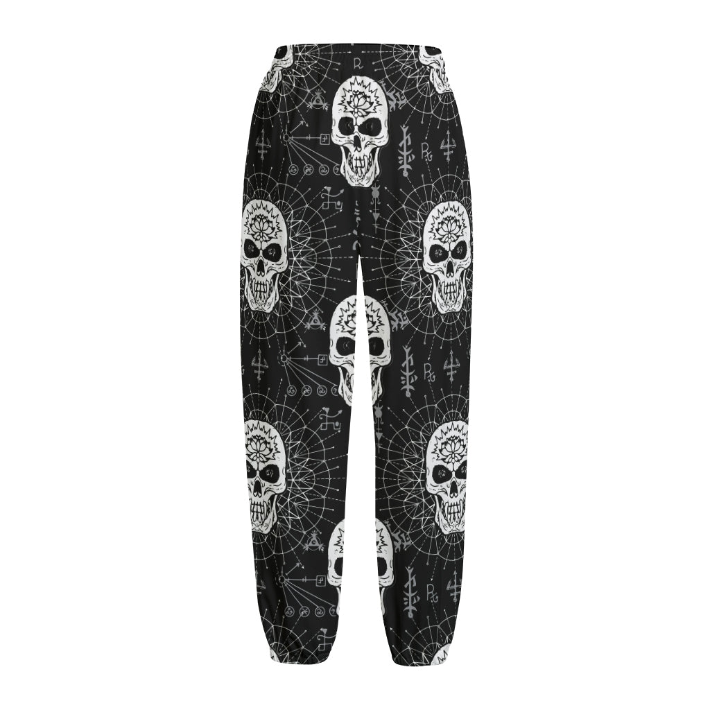 Black And White Wicca Evil Skull Print Fleece Lined Knit Pants