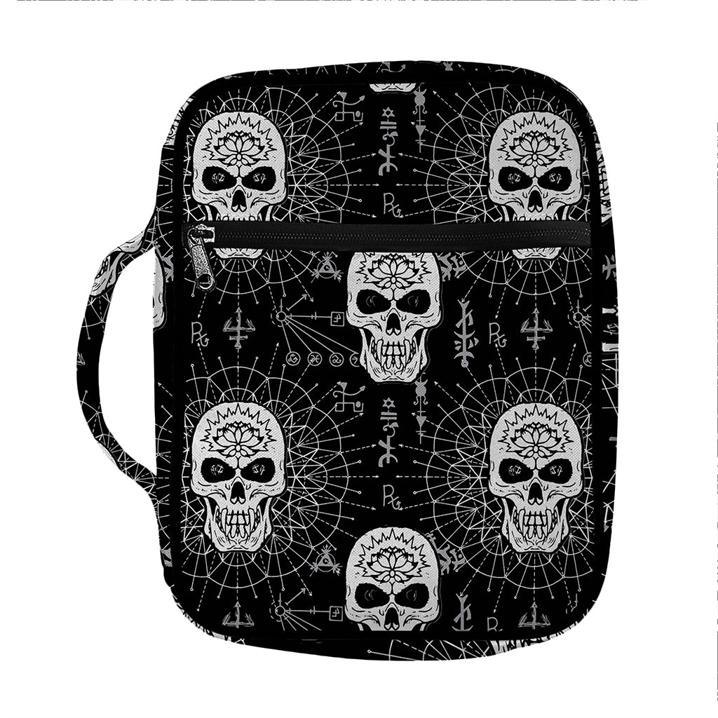 Black And White Wicca Evil Skull Print Front Pocket Bible Bag