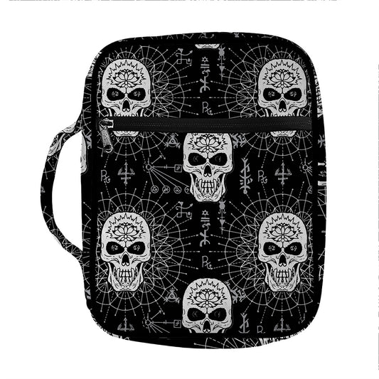 Black And White Wicca Evil Skull Print Front Pocket Bible Bag