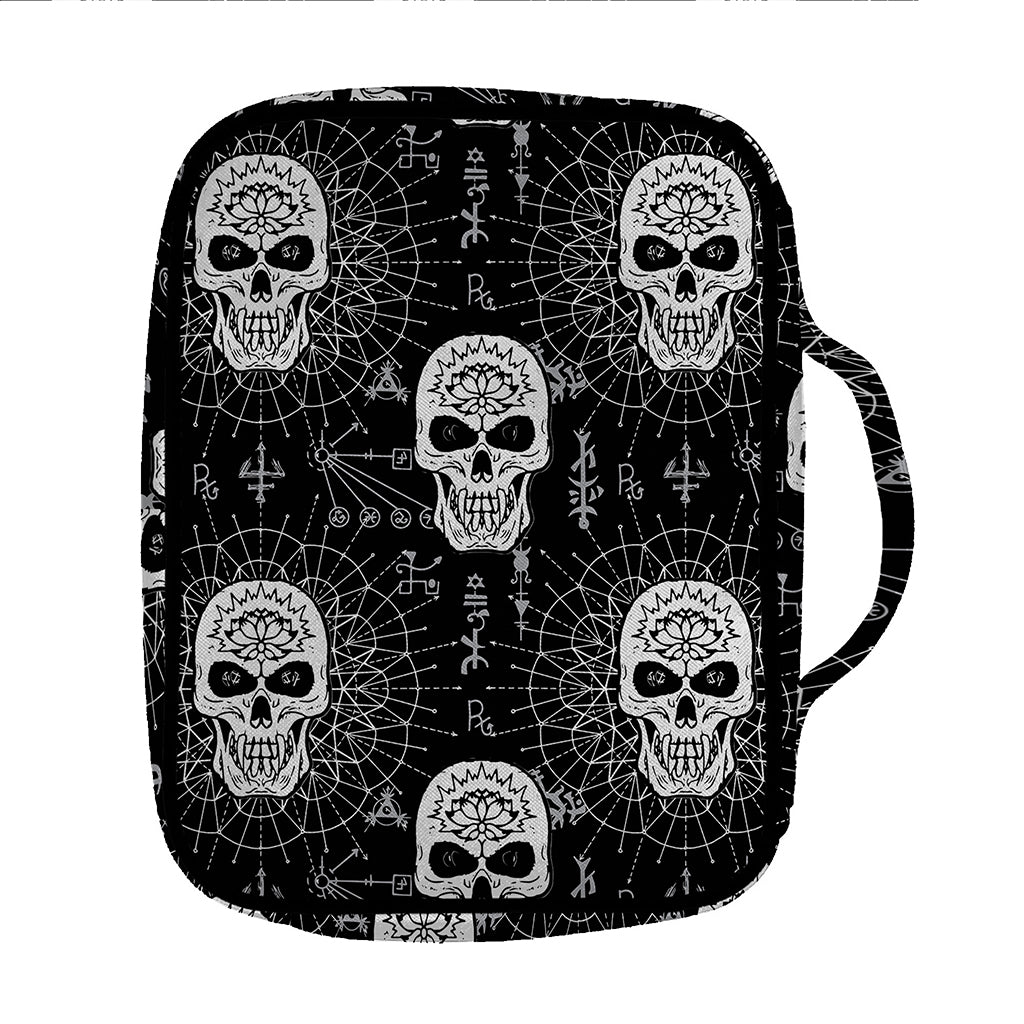 Black And White Wicca Evil Skull Print Front Pocket Bible Bag