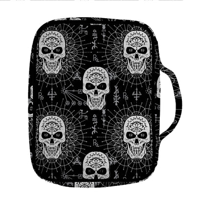 Black And White Wicca Evil Skull Print Front Pocket Bible Bag