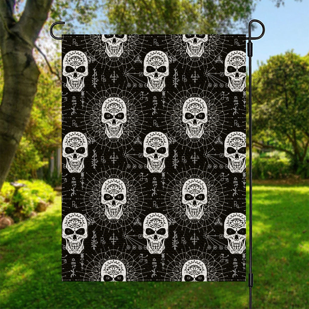 Black And White Wicca Evil Skull Print Garden Flag