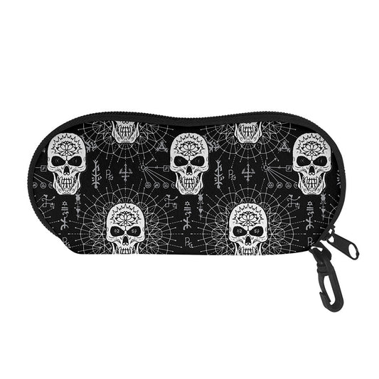 Black And White Wicca Evil Skull Print Glasses Case