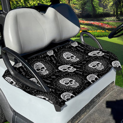 Black And White Wicca Evil Skull Print Golf Cart Seat Cover