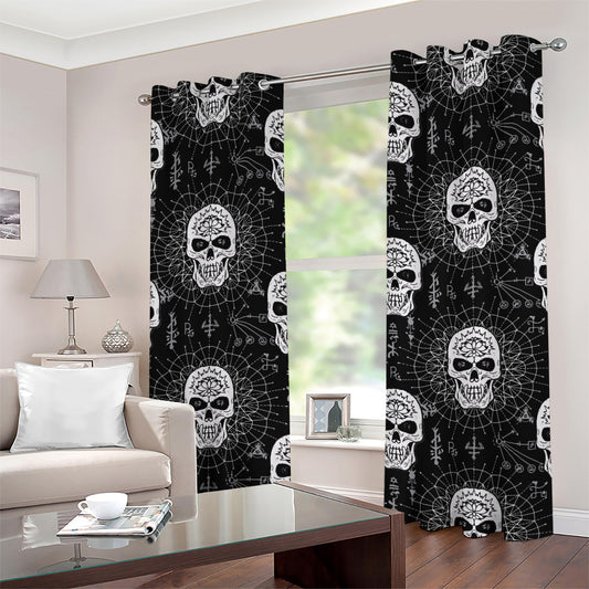 Black And White Wicca Evil Skull Print Grommet Curtains