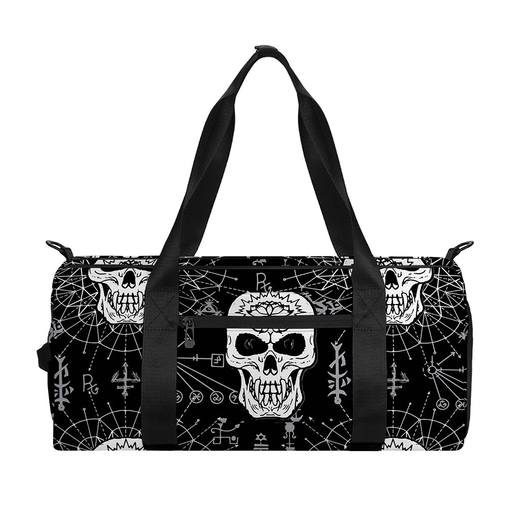 Black And White Wicca Evil Skull Print Gym Bag