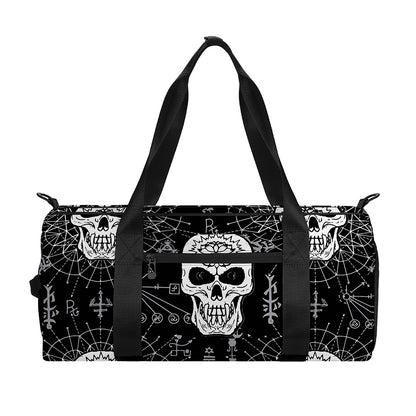 Black And White Wicca Evil Skull Print Gym Bag