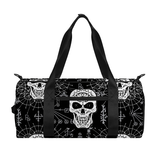 Black And White Wicca Evil Skull Print Gym Bag