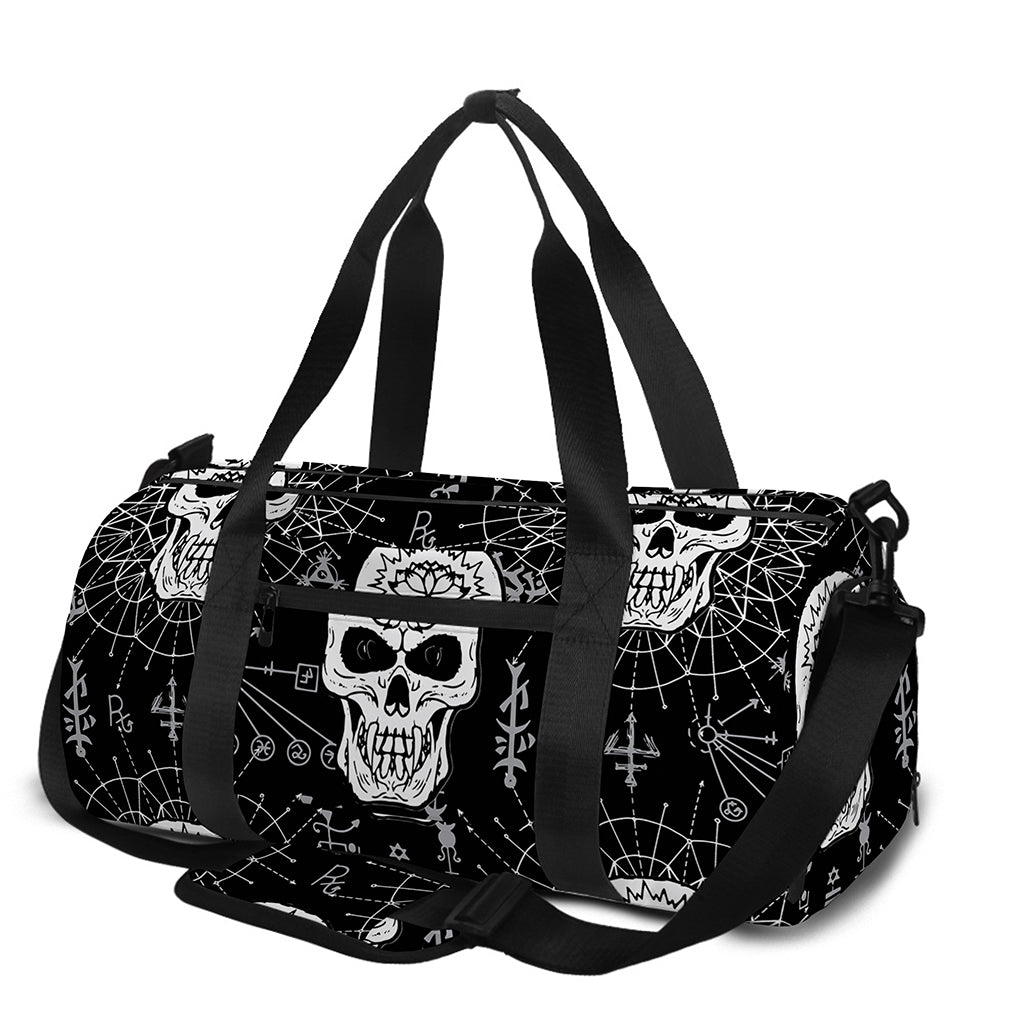 Black And White Wicca Evil Skull Print Gym Bag