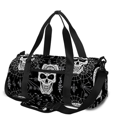 Black And White Wicca Evil Skull Print Gym Bag