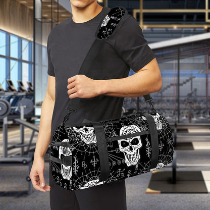 Black And White Wicca Evil Skull Print Gym Bag