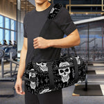 Black And White Wicca Evil Skull Print Gym Bag