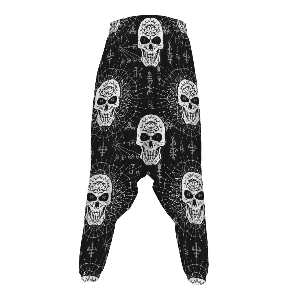 Black And White Wicca Evil Skull Print Hammer Pants