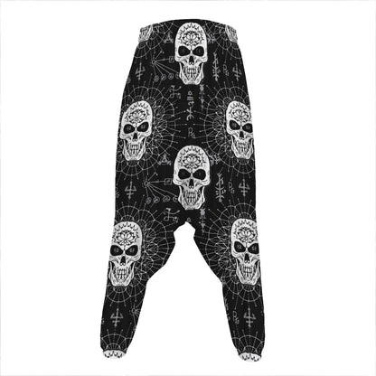 Black And White Wicca Evil Skull Print Hammer Pants