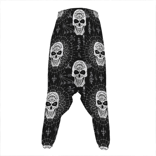 Black And White Wicca Evil Skull Print Hammer Pants