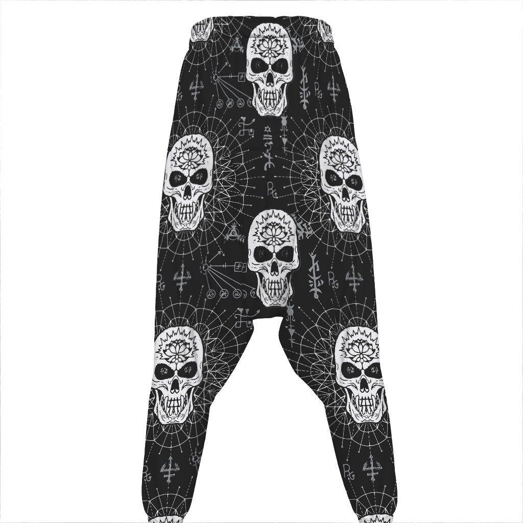 Black And White Wicca Evil Skull Print Hammer Pants